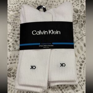 🆕 Calvin Klein White Crew Cushion Socks with Black CK Logo - 5 Pack